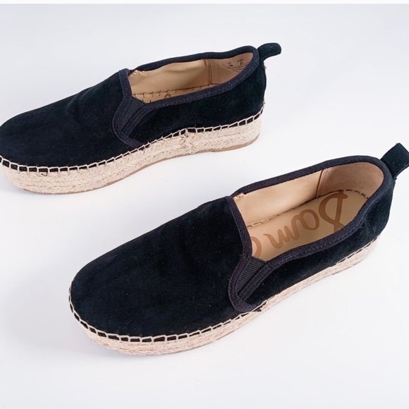 Sam Edelman Carrin black suede platform espadrille slip on shoes size 7.5 - Picture 3 of 7
